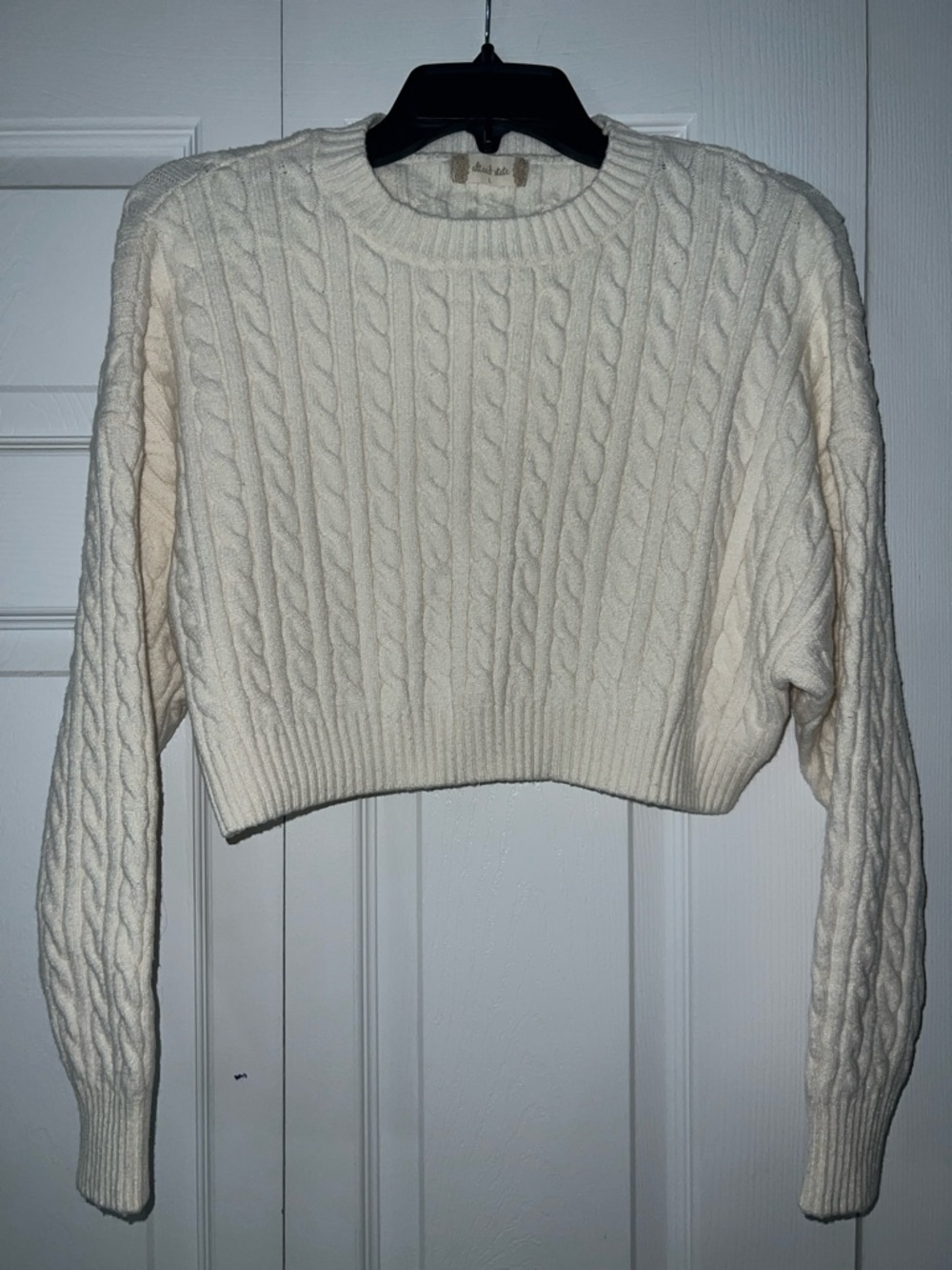 Altar'd State Cream Cable-Knit Cropped Crew Sweater